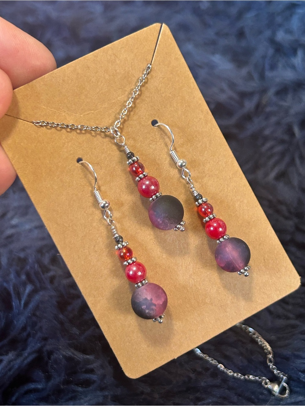 Handcrafted ombré crackle art glass necklace and earring set